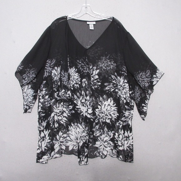 Catherines Top Tunic Plus 3X Black Floral Sheer Whimsigoth Overlay Flowy CoverUp - Picture 1 of 10